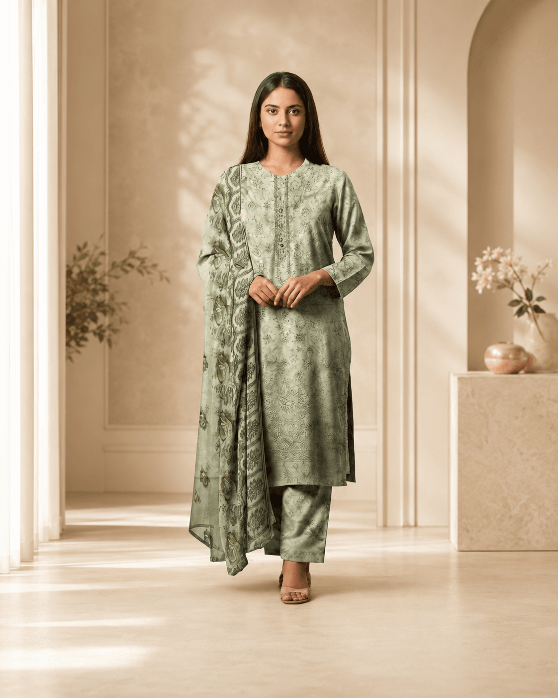 3-piece Sage Green Luxury Lawn