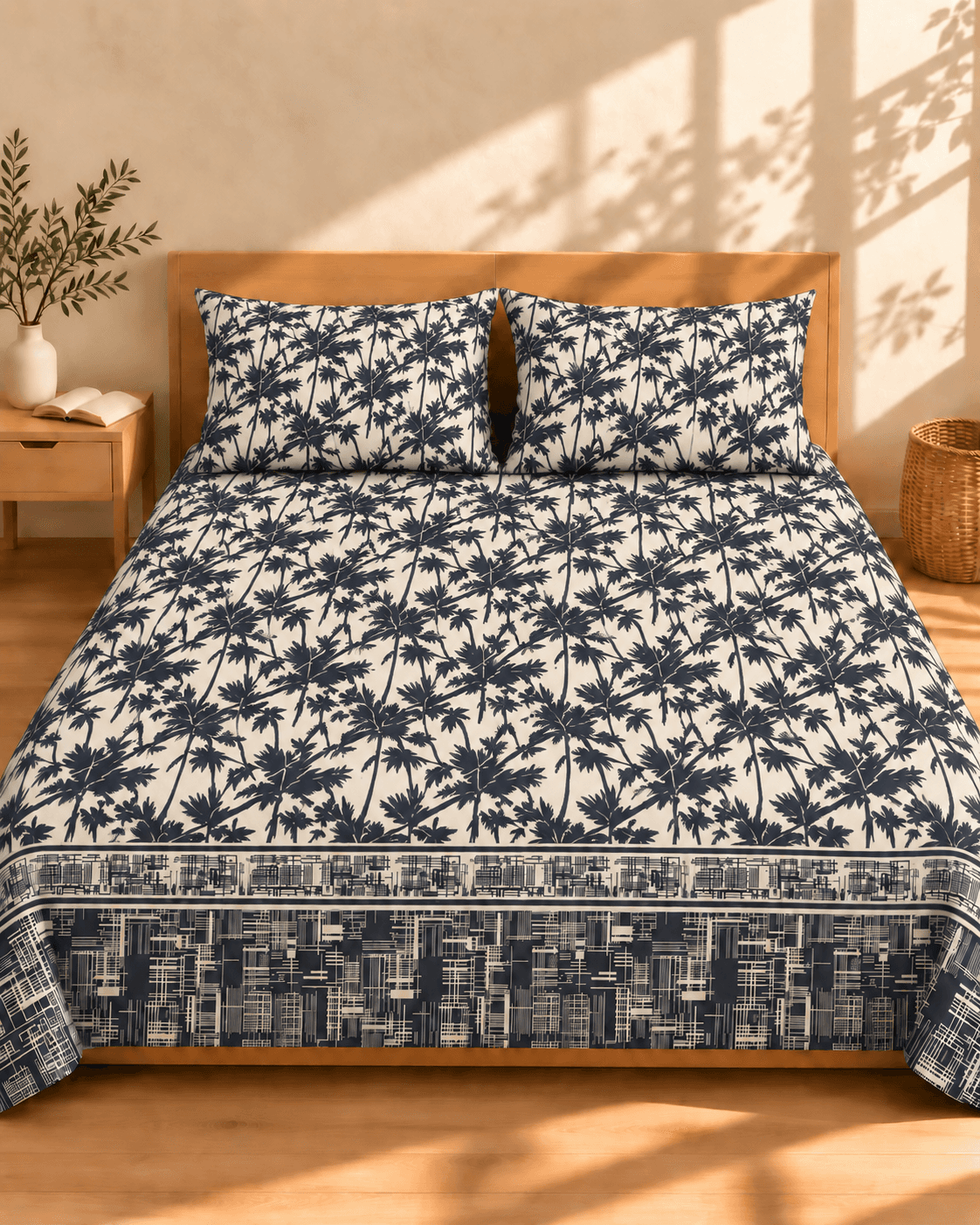 Monochrome Palm Bedsheet