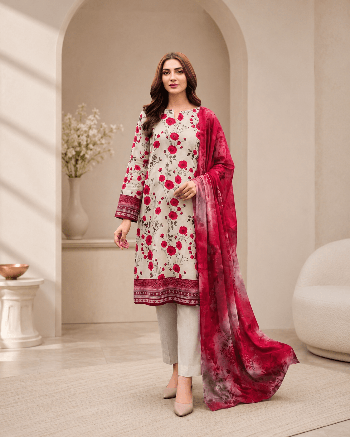 3-piece Crimson Bloom Print