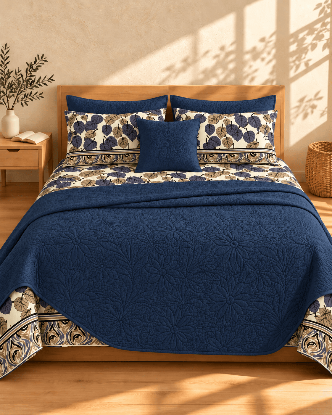 Navy Leaf 7-Piece Comforter Set