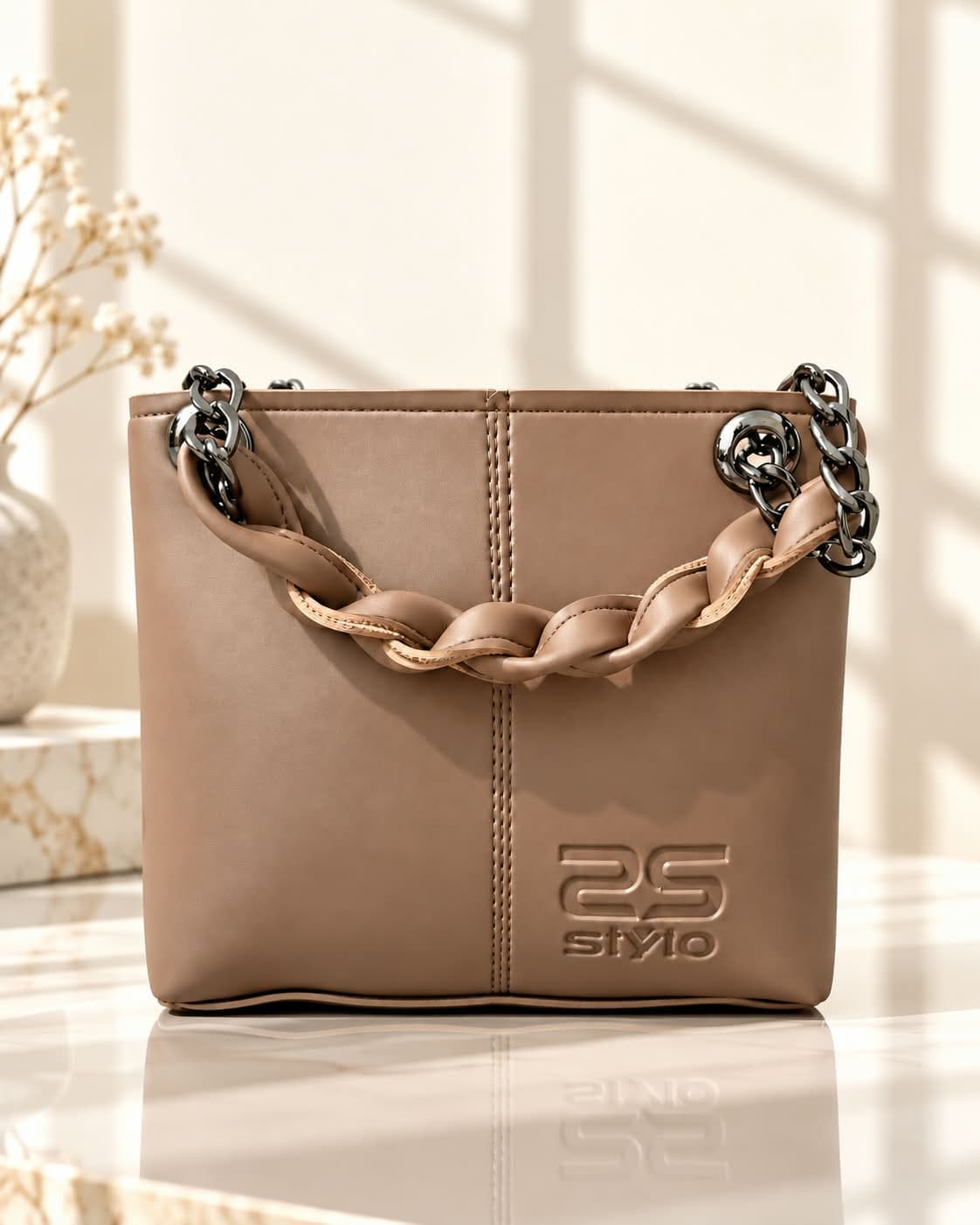 Taupe Braided-Chain Handbag