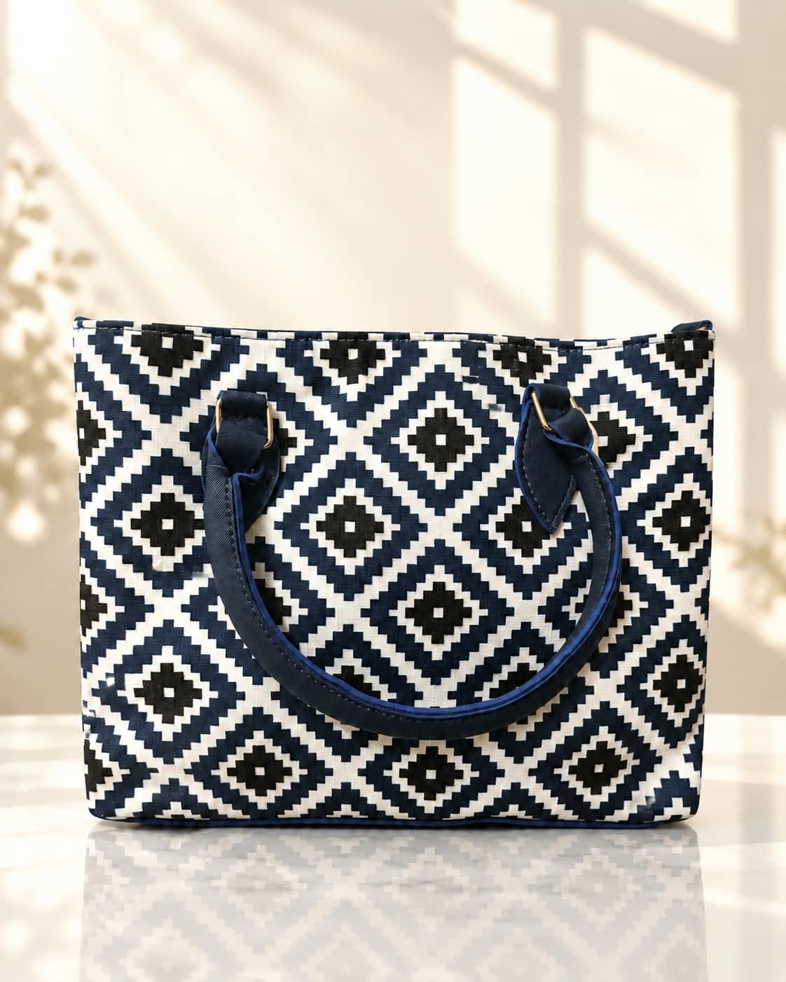 Navy Geometric Tote Bag